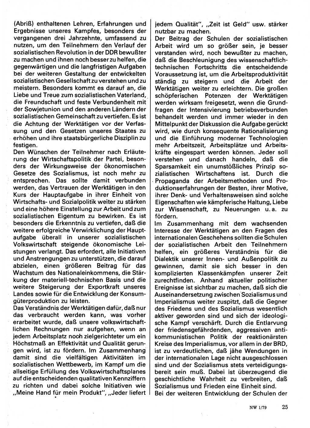 Neuer Weg (NW), Organ des Zentralkomitees (ZK) der SED (Sozialistische Einheitspartei Deutschlands) für Fragen des Parteilebens, 34. Jahrgang [Deutsche Demokratische Republik (DDR)] 1979, Seite 25 (NW ZK SED DDR 1979, S. 25)
