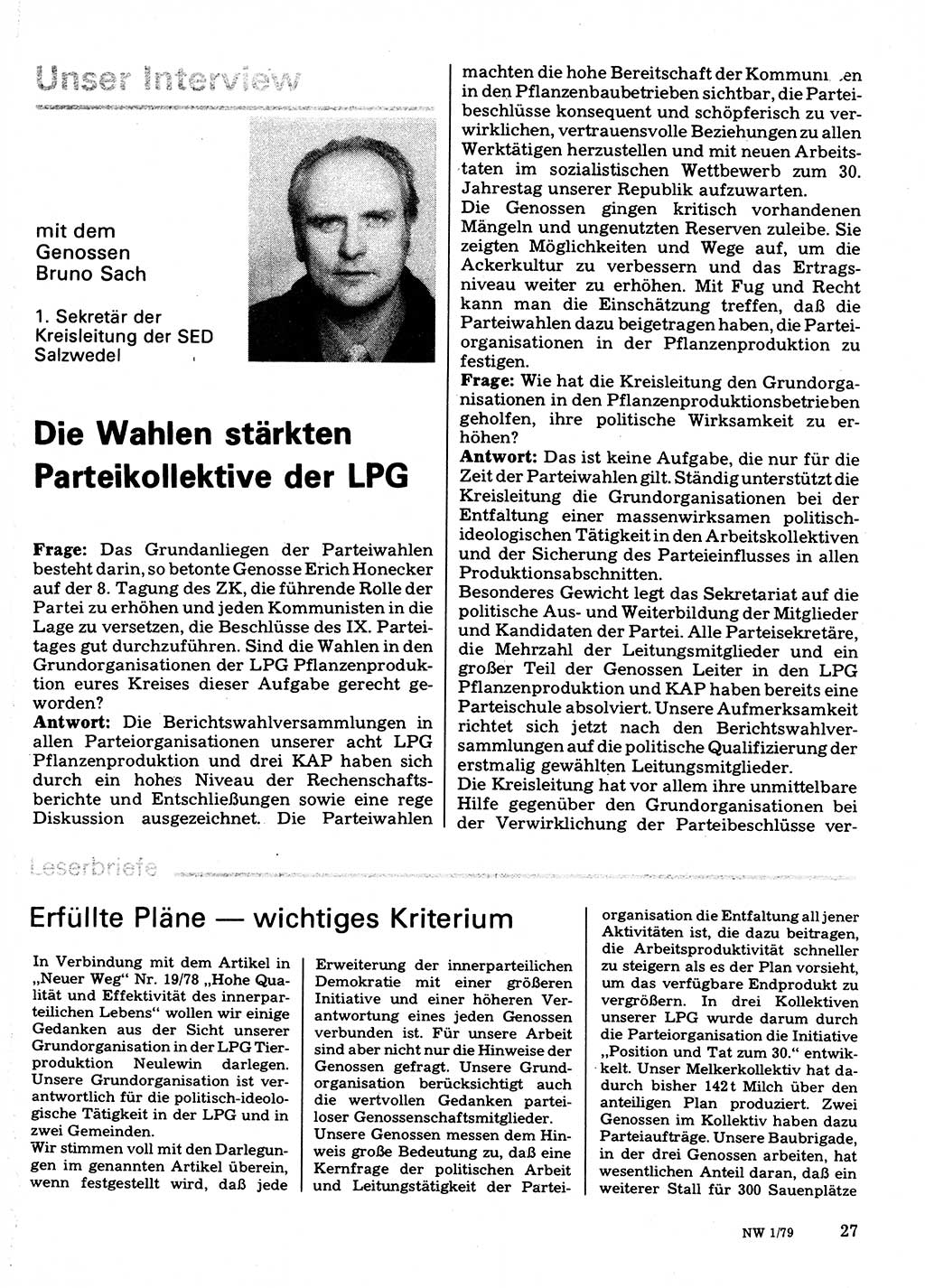 Neuer Weg (NW), Organ des Zentralkomitees (ZK) der SED (Sozialistische Einheitspartei Deutschlands) für Fragen des Parteilebens, 34. Jahrgang [Deutsche Demokratische Republik (DDR)] 1979, Seite 27 (NW ZK SED DDR 1979, S. 27)