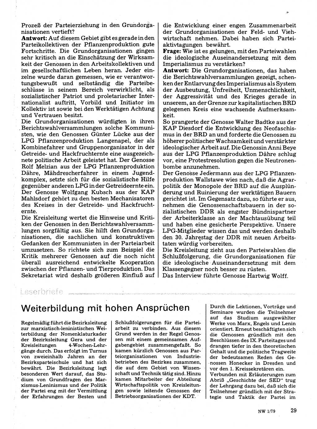 Neuer Weg (NW), Organ des Zentralkomitees (ZK) der SED (Sozialistische Einheitspartei Deutschlands) für Fragen des Parteilebens, 34. Jahrgang [Deutsche Demokratische Republik (DDR)] 1979, Seite 29 (NW ZK SED DDR 1979, S. 29)