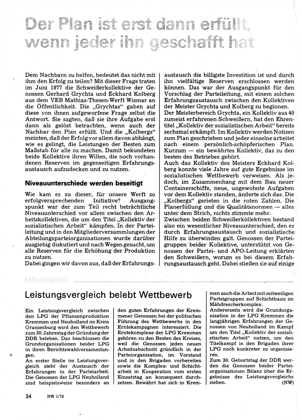 Neuer Weg (NW), Organ des Zentralkomitees (ZK) der SED (Sozialistische Einheitspartei Deutschlands) für Fragen des Parteilebens, 34. Jahrgang [Deutsche Demokratische Republik (DDR)] 1979, Seite 34 (NW ZK SED DDR 1979, S. 34)