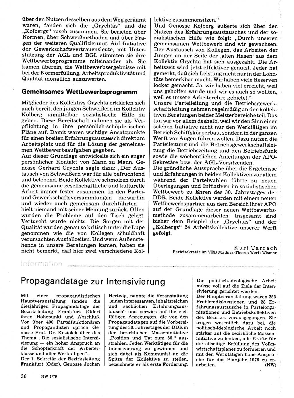 Neuer Weg (NW), Organ des Zentralkomitees (ZK) der SED (Sozialistische Einheitspartei Deutschlands) für Fragen des Parteilebens, 34. Jahrgang [Deutsche Demokratische Republik (DDR)] 1979, Seite 36 (NW ZK SED DDR 1979, S. 36)