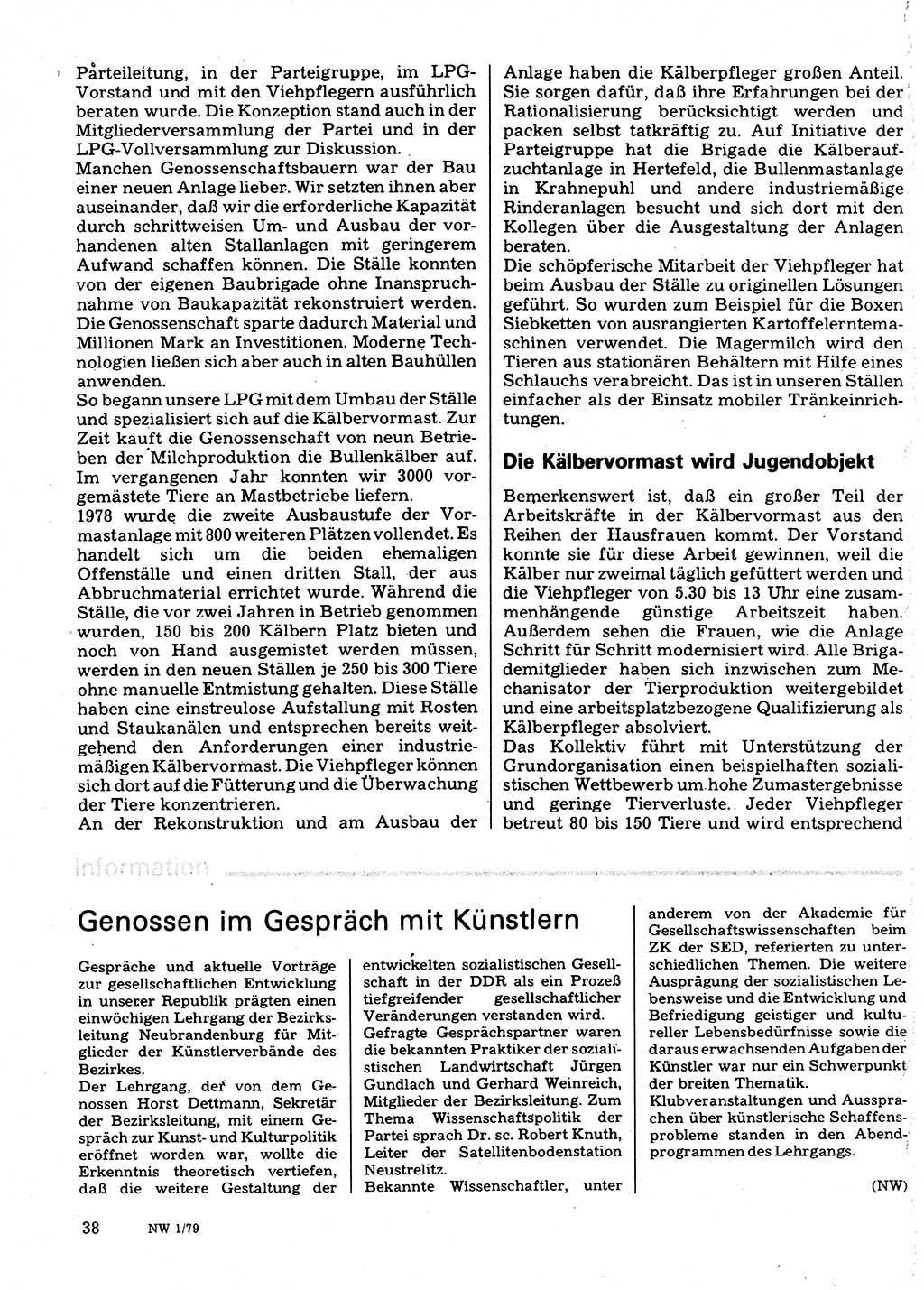 Neuer Weg (NW), Organ des Zentralkomitees (ZK) der SED (Sozialistische Einheitspartei Deutschlands) für Fragen des Parteilebens, 34. Jahrgang [Deutsche Demokratische Republik (DDR)] 1979, Seite 38 (NW ZK SED DDR 1979, S. 38)
