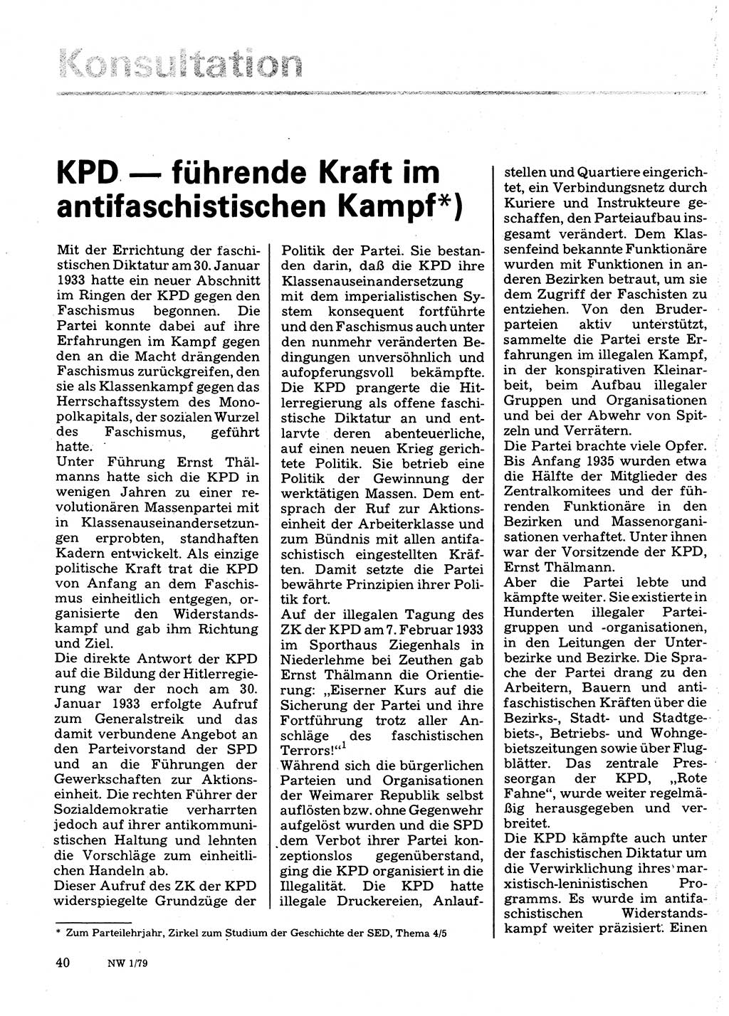 Neuer Weg (NW), Organ des Zentralkomitees (ZK) der SED (Sozialistische Einheitspartei Deutschlands) für Fragen des Parteilebens, 34. Jahrgang [Deutsche Demokratische Republik (DDR)] 1979, Seite 40 (NW ZK SED DDR 1979, S. 40)