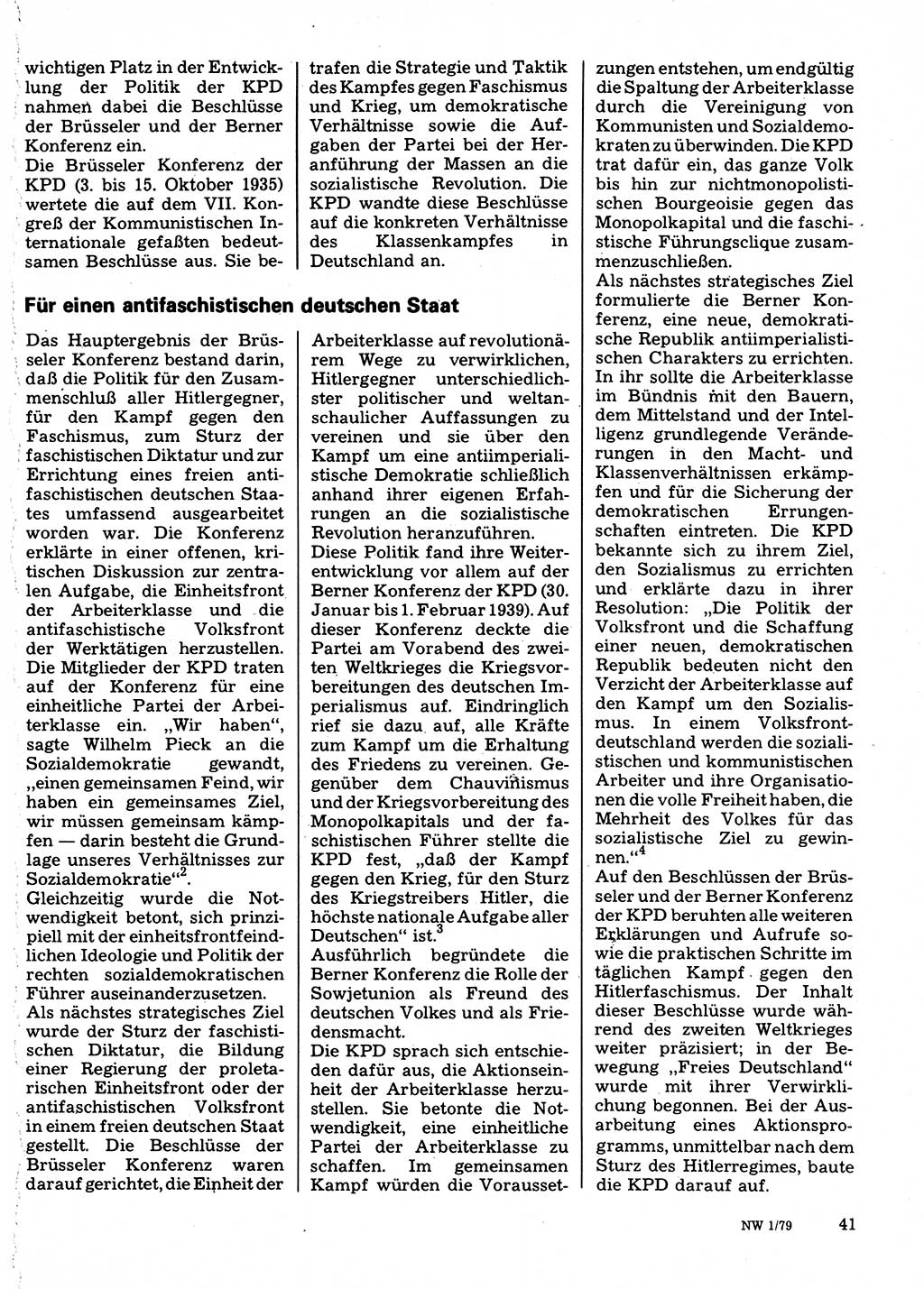 Neuer Weg (NW), Organ des Zentralkomitees (ZK) der SED (Sozialistische Einheitspartei Deutschlands) für Fragen des Parteilebens, 34. Jahrgang [Deutsche Demokratische Republik (DDR)] 1979, Seite 41 (NW ZK SED DDR 1979, S. 41)