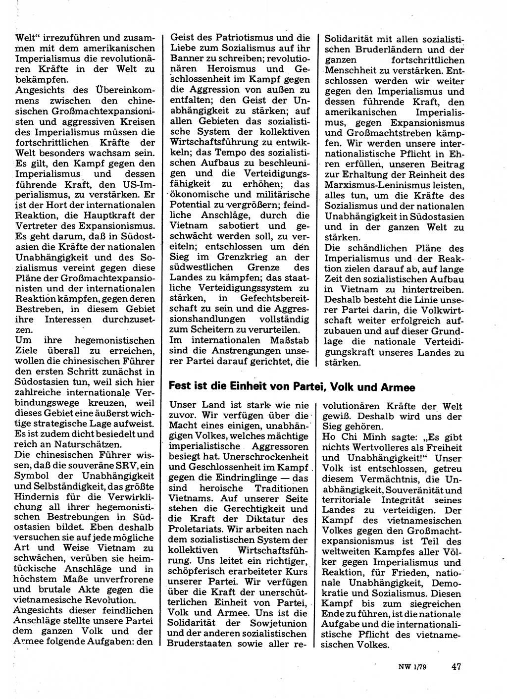 Neuer Weg (NW), Organ des Zentralkomitees (ZK) der SED (Sozialistische Einheitspartei Deutschlands) für Fragen des Parteilebens, 34. Jahrgang [Deutsche Demokratische Republik (DDR)] 1979, Seite 47 (NW ZK SED DDR 1979, S. 47)