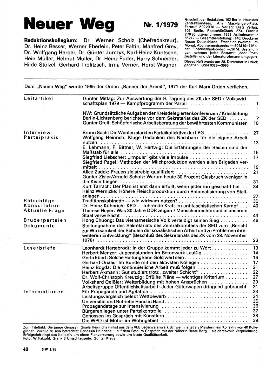 Neuer Weg (NW), Organ des Zentralkomitees (ZK) der SED (Sozialistische Einheitspartei Deutschlands) für Fragen des Parteilebens, 34. Jahrgang [Deutsche Demokratische Republik (DDR)] 1979, Seite 48 (NW ZK SED DDR 1979, S. 48)