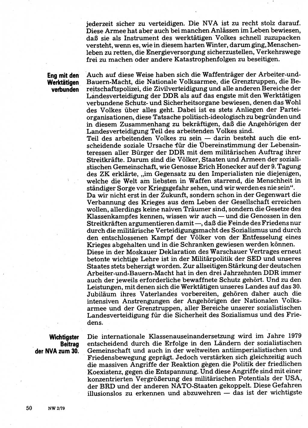 Neuer Weg (NW), Organ des Zentralkomitees (ZK) der SED (Sozialistische Einheitspartei Deutschlands) für Fragen des Parteilebens, 34. Jahrgang [Deutsche Demokratische Republik (DDR)] 1979, Seite 50 (NW ZK SED DDR 1979, S. 50)