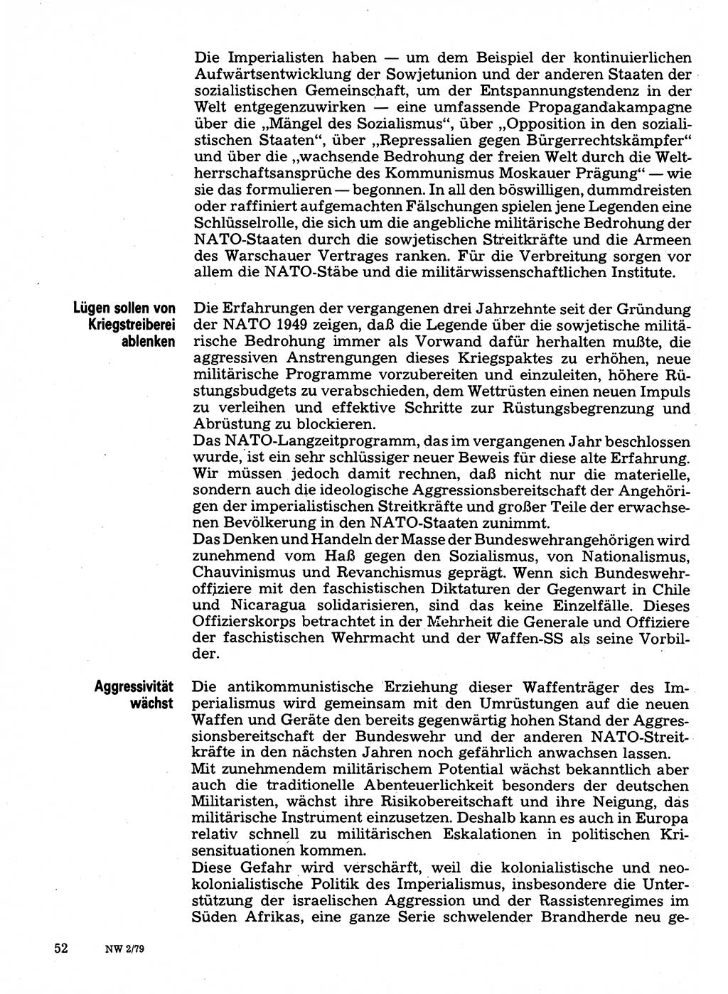 Neuer Weg (NW), Organ des Zentralkomitees (ZK) der SED (Sozialistische Einheitspartei Deutschlands) für Fragen des Parteilebens, 34. Jahrgang [Deutsche Demokratische Republik (DDR)] 1979, Seite 52 (NW ZK SED DDR 1979, S. 52)