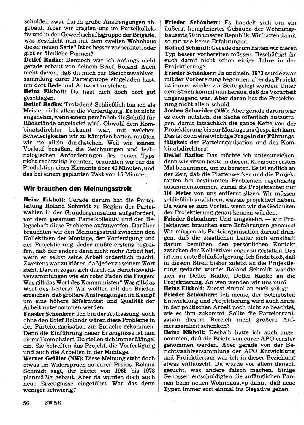 Neuer Weg (NW), Organ des Zentralkomitees (ZK) der SED (Sozialistische Einheitspartei Deutschlands) für Fragen des Parteilebens, 34. Jahrgang [Deutsche Demokratische Republik (DDR)] 1979, Seite 56 (NW ZK SED DDR 1979, S. 56)