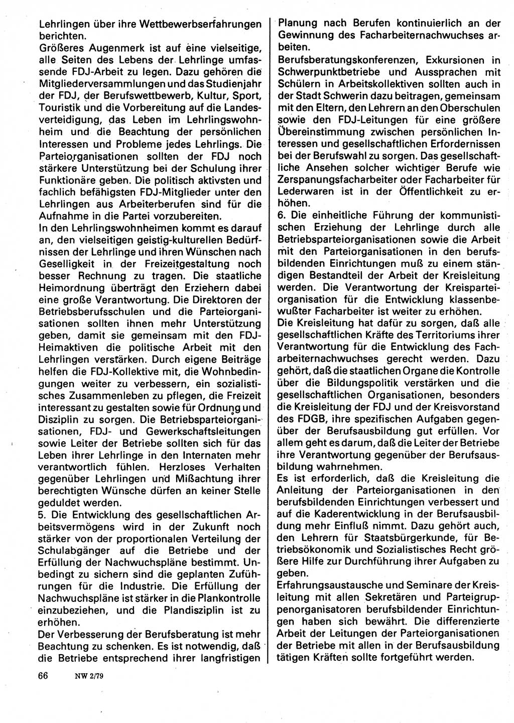 Neuer Weg (NW), Organ des Zentralkomitees (ZK) der SED (Sozialistische Einheitspartei Deutschlands) für Fragen des Parteilebens, 34. Jahrgang [Deutsche Demokratische Republik (DDR)] 1979, Seite 66 (NW ZK SED DDR 1979, S. 66)