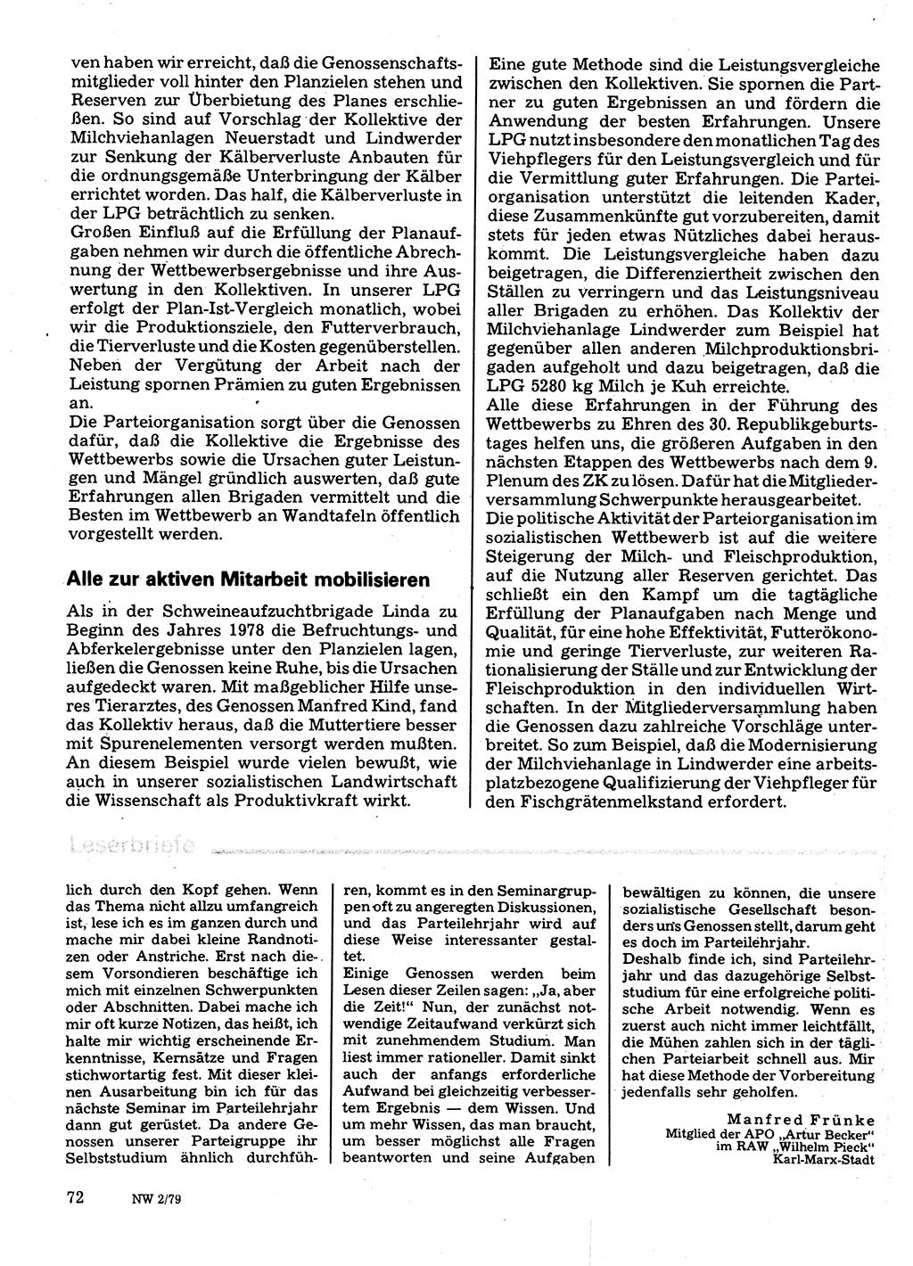 Neuer Weg (NW), Organ des Zentralkomitees (ZK) der SED (Sozialistische Einheitspartei Deutschlands) für Fragen des Parteilebens, 34. Jahrgang [Deutsche Demokratische Republik (DDR)] 1979, Seite 72 (NW ZK SED DDR 1979, S. 72)