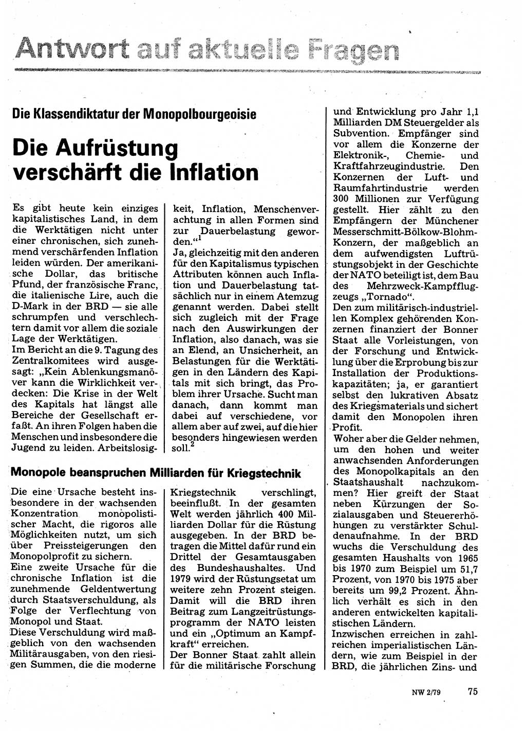 Neuer Weg (NW), Organ des Zentralkomitees (ZK) der SED (Sozialistische Einheitspartei Deutschlands) für Fragen des Parteilebens, 34. Jahrgang [Deutsche Demokratische Republik (DDR)] 1979, Seite 75 (NW ZK SED DDR 1979, S. 75)
