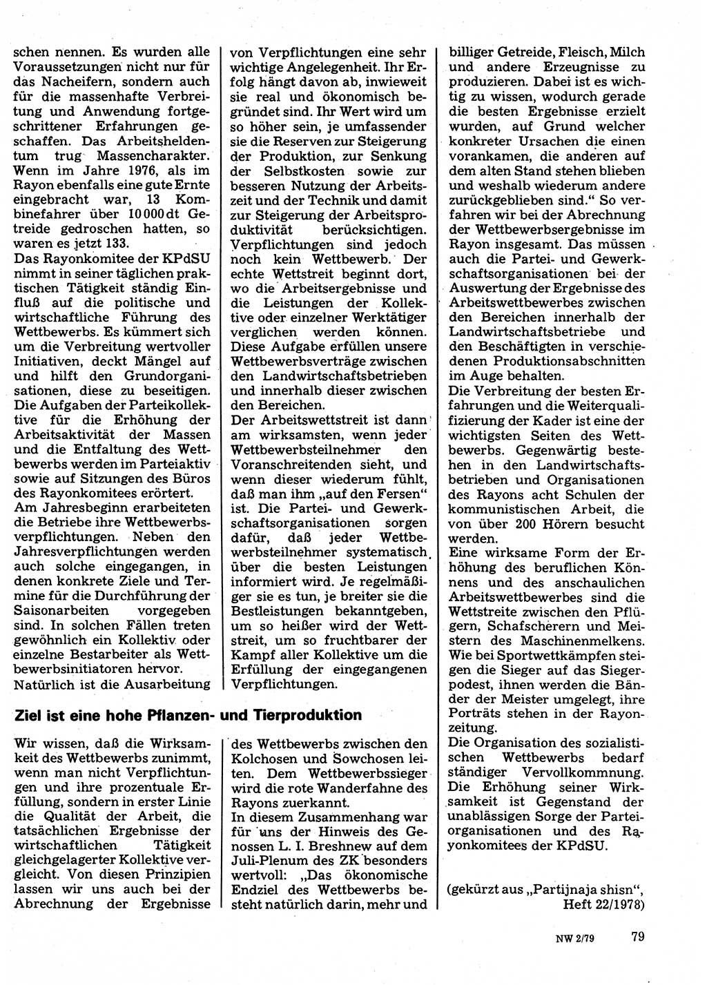Neuer Weg (NW), Organ des Zentralkomitees (ZK) der SED (Sozialistische Einheitspartei Deutschlands) für Fragen des Parteilebens, 34. Jahrgang [Deutsche Demokratische Republik (DDR)] 1979, Seite 79 (NW ZK SED DDR 1979, S. 79)