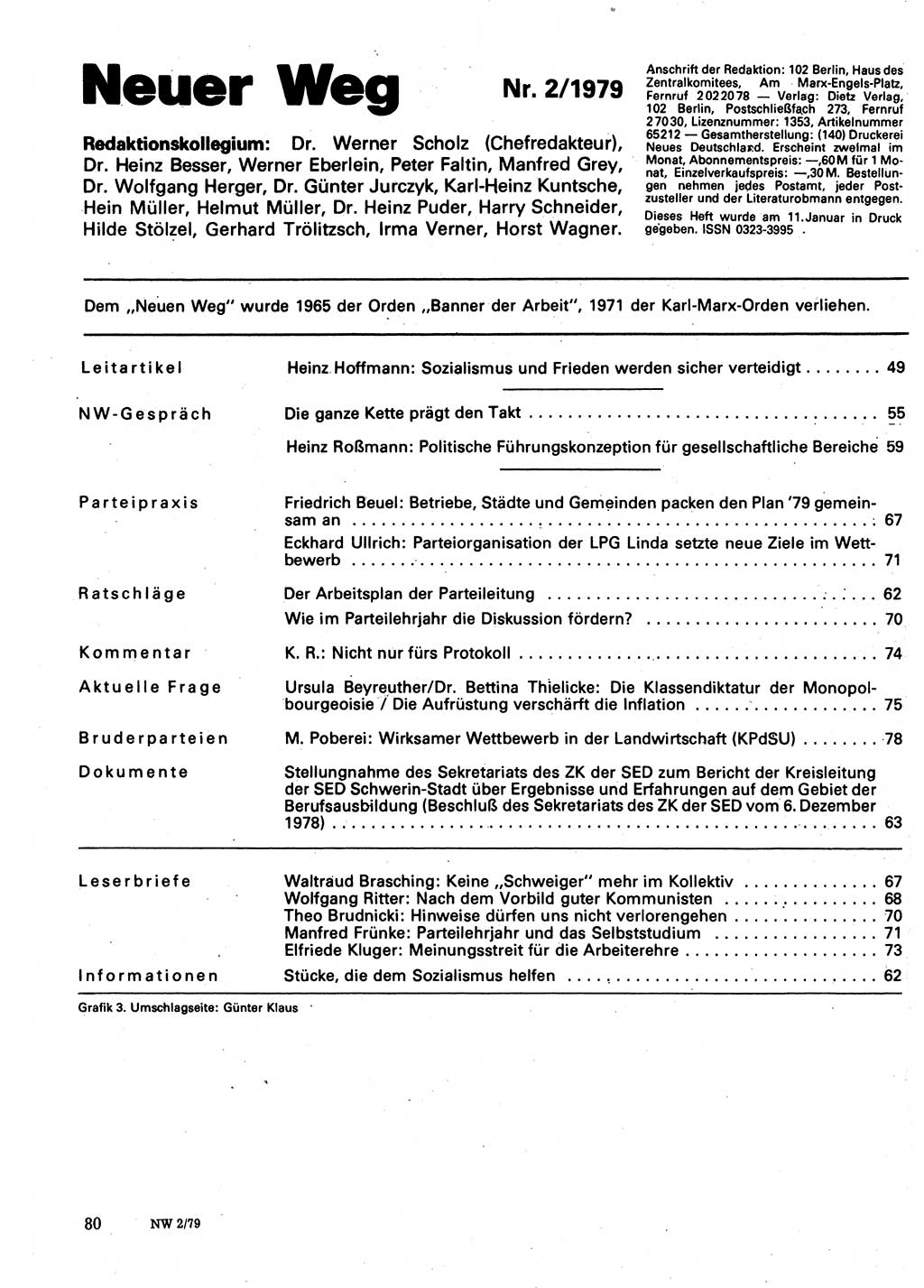 Neuer Weg (NW), Organ des Zentralkomitees (ZK) der SED (Sozialistische Einheitspartei Deutschlands) für Fragen des Parteilebens, 34. Jahrgang [Deutsche Demokratische Republik (DDR)] 1979, Seite 80 (NW ZK SED DDR 1979, S. 80)
