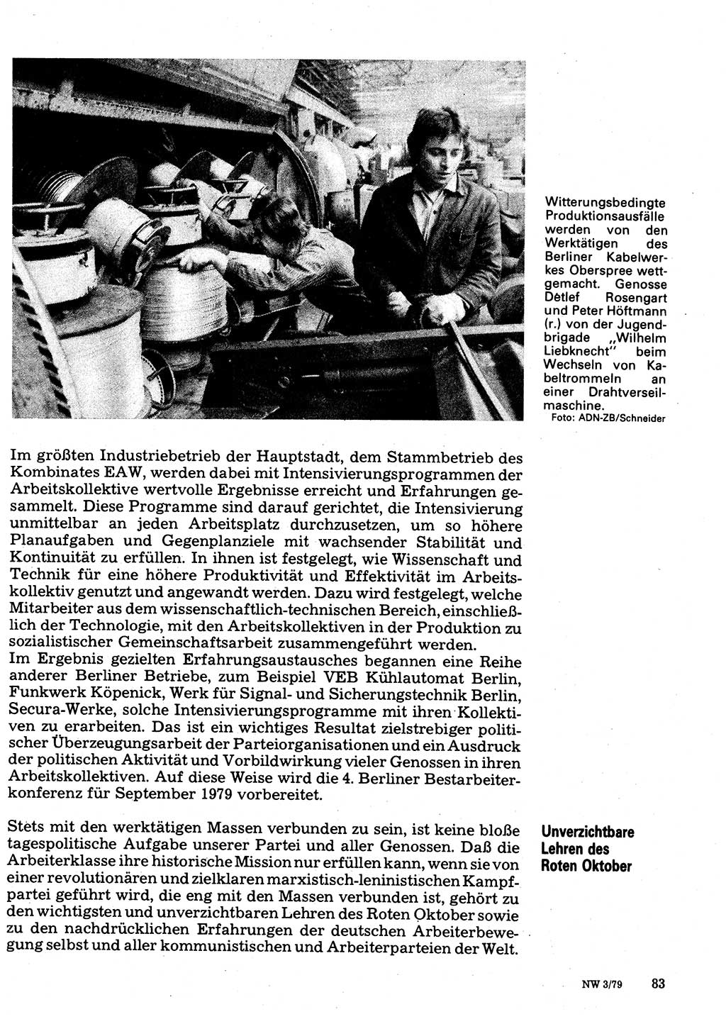 Neuer Weg (NW), Organ des Zentralkomitees (ZK) der SED (Sozialistische Einheitspartei Deutschlands) für Fragen des Parteilebens, 34. Jahrgang [Deutsche Demokratische Republik (DDR)] 1979, Seite 83 (NW ZK SED DDR 1979, S. 83)