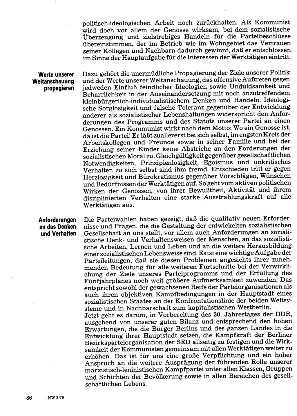 Neuer Weg (NW), Organ des Zentralkomitees (ZK) der SED (Sozialistische Einheitspartei Deutschlands) für Fragen des Parteilebens, 34. Jahrgang [Deutsche Demokratische Republik (DDR)] 1979, Seite 86 (NW ZK SED DDR 1979, S. 86)