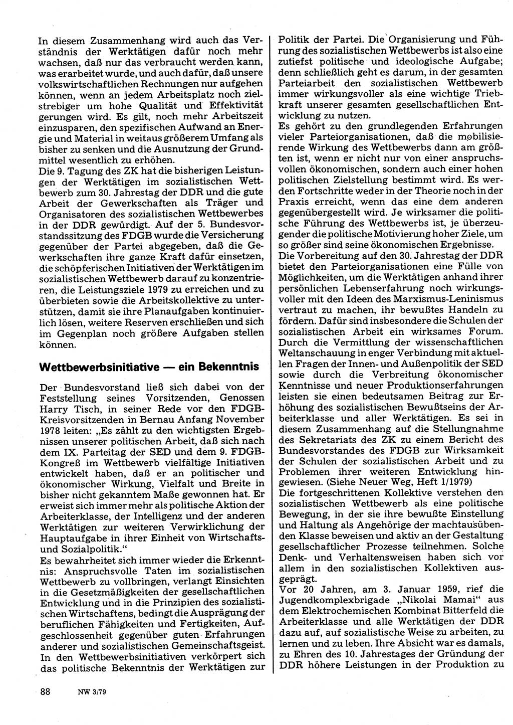 Neuer Weg (NW), Organ des Zentralkomitees (ZK) der SED (Sozialistische Einheitspartei Deutschlands) für Fragen des Parteilebens, 34. Jahrgang [Deutsche Demokratische Republik (DDR)] 1979, Seite 88 (NW ZK SED DDR 1979, S. 88)