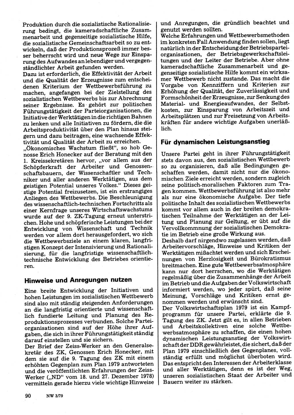 Neuer Weg (NW), Organ des Zentralkomitees (ZK) der SED (Sozialistische Einheitspartei Deutschlands) für Fragen des Parteilebens, 34. Jahrgang [Deutsche Demokratische Republik (DDR)] 1979, Seite 90 (NW ZK SED DDR 1979, S. 90)