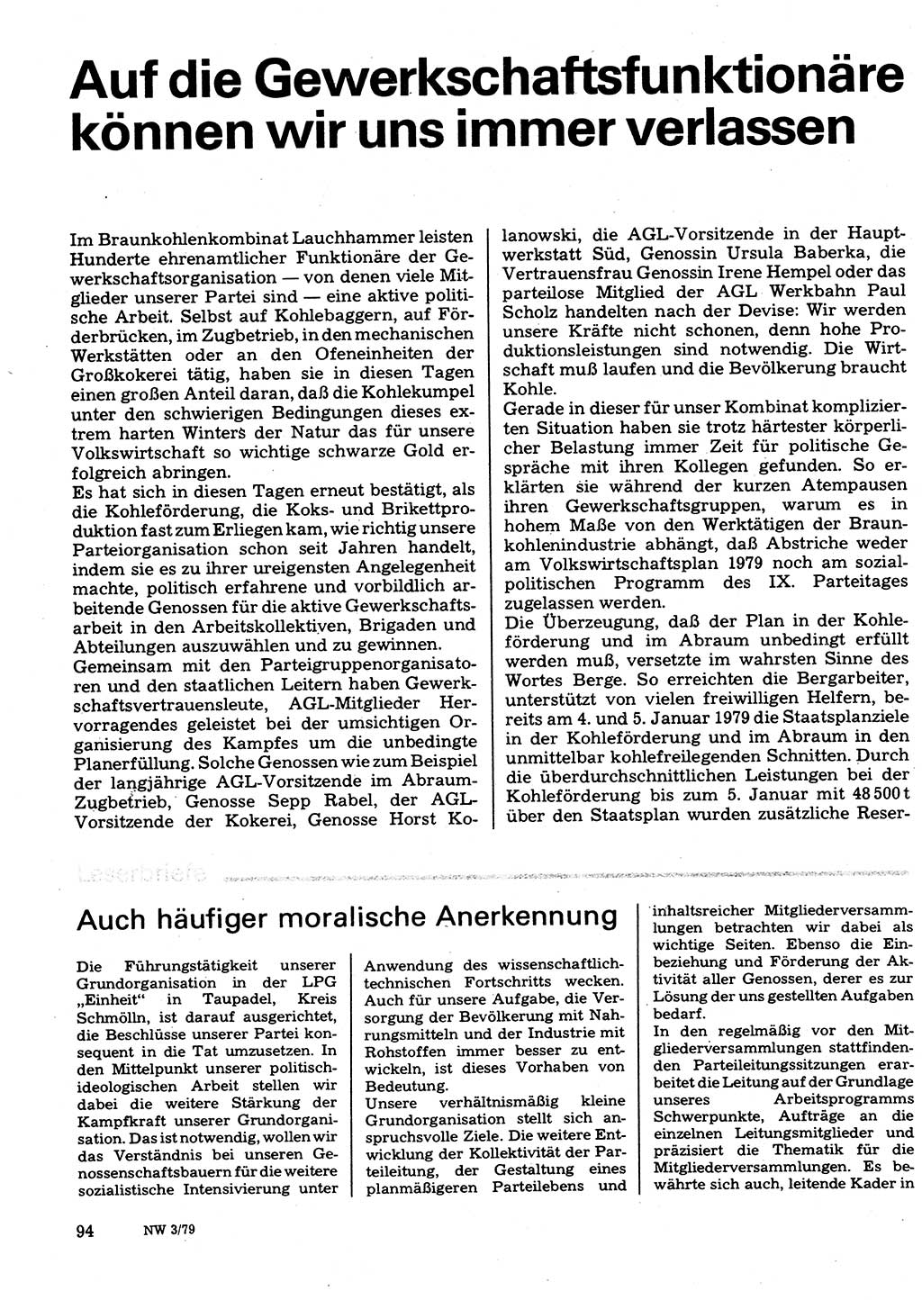 Neuer Weg (NW), Organ des Zentralkomitees (ZK) der SED (Sozialistische Einheitspartei Deutschlands) für Fragen des Parteilebens, 34. Jahrgang [Deutsche Demokratische Republik (DDR)] 1979, Seite 94 (NW ZK SED DDR 1979, S. 94)