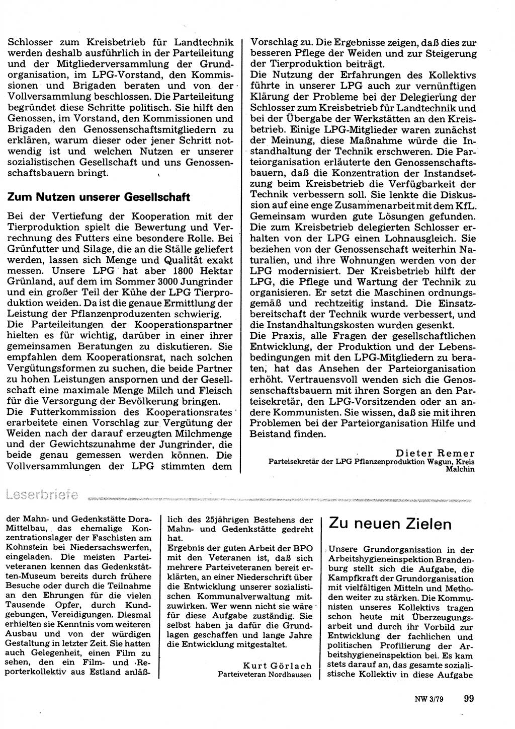 Neuer Weg (NW), Organ des Zentralkomitees (ZK) der SED (Sozialistische Einheitspartei Deutschlands) für Fragen des Parteilebens, 34. Jahrgang [Deutsche Demokratische Republik (DDR)] 1979, Seite 99 (NW ZK SED DDR 1979, S. 99)