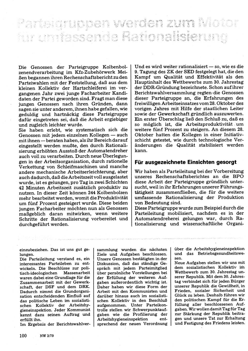 Neuer Weg (NW), Organ des Zentralkomitees (ZK) der SED (Sozialistische Einheitspartei Deutschlands) für Fragen des Parteilebens, 34. Jahrgang [Deutsche Demokratische Republik (DDR)] 1979, Seite 100 (NW ZK SED DDR 1979, S. 100)