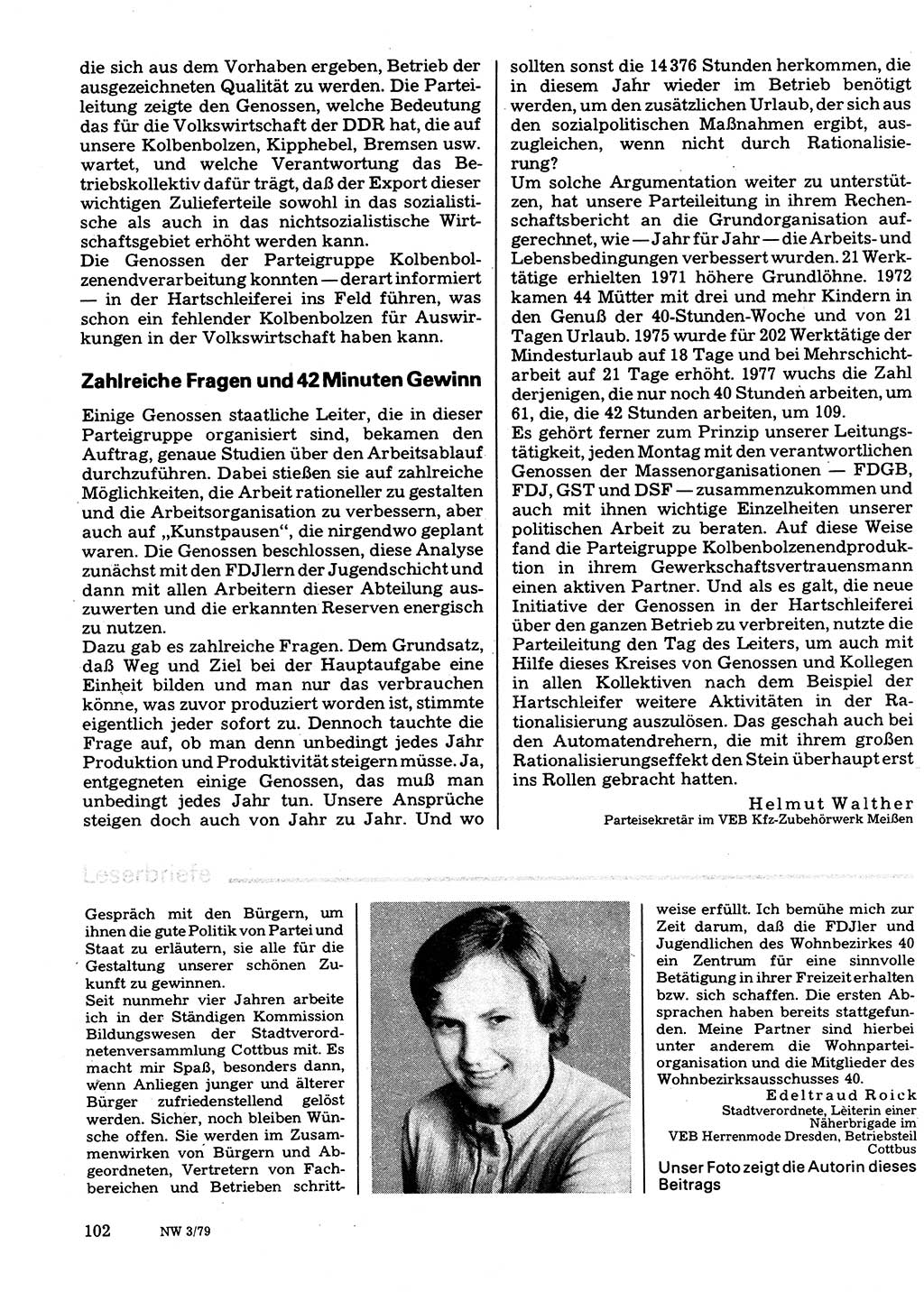 Neuer Weg (NW), Organ des Zentralkomitees (ZK) der SED (Sozialistische Einheitspartei Deutschlands) für Fragen des Parteilebens, 34. Jahrgang [Deutsche Demokratische Republik (DDR)] 1979, Seite 102 (NW ZK SED DDR 1979, S. 102)