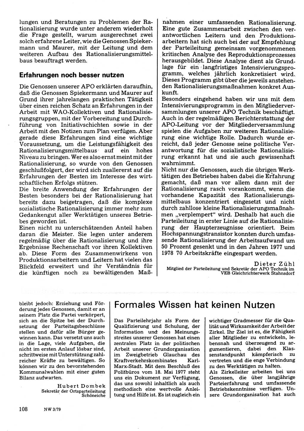 Neuer Weg (NW), Organ des Zentralkomitees (ZK) der SED (Sozialistische Einheitspartei Deutschlands) für Fragen des Parteilebens, 34. Jahrgang [Deutsche Demokratische Republik (DDR)] 1979, Seite 108 (NW ZK SED DDR 1979, S. 108)