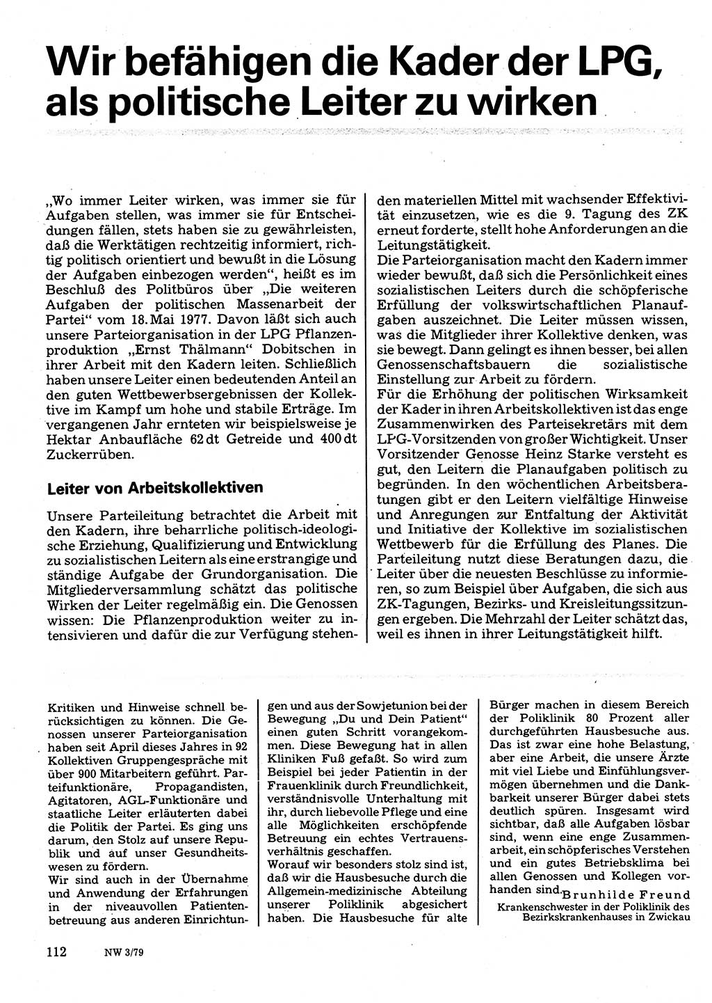 Neuer Weg (NW), Organ des Zentralkomitees (ZK) der SED (Sozialistische Einheitspartei Deutschlands) für Fragen des Parteilebens, 34. Jahrgang [Deutsche Demokratische Republik (DDR)] 1979, Seite 112 (NW ZK SED DDR 1979, S. 112)