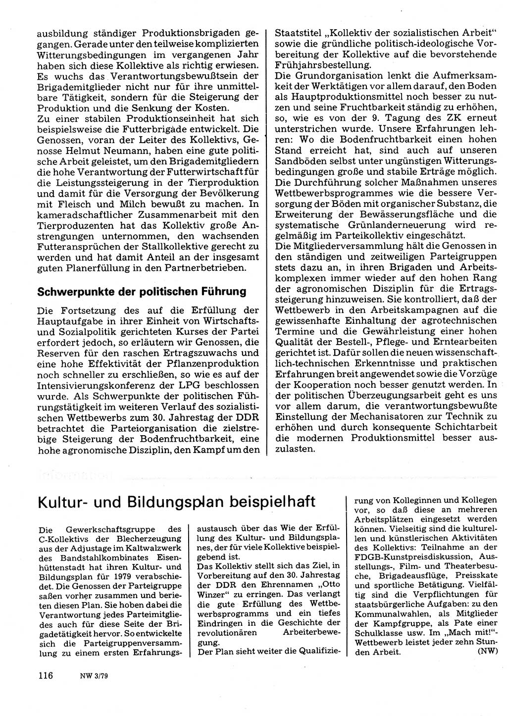 Neuer Weg (NW), Organ des Zentralkomitees (ZK) der SED (Sozialistische Einheitspartei Deutschlands) für Fragen des Parteilebens, 34. Jahrgang [Deutsche Demokratische Republik (DDR)] 1979, Seite 116 (NW ZK SED DDR 1979, S. 116)