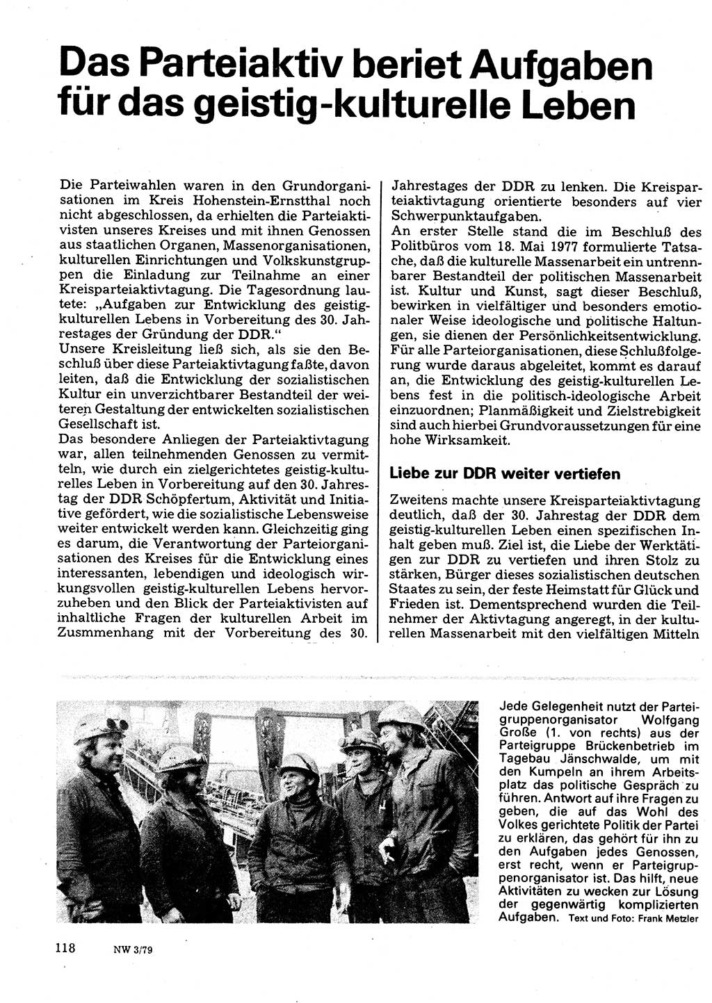 Neuer Weg (NW), Organ des Zentralkomitees (ZK) der SED (Sozialistische Einheitspartei Deutschlands) für Fragen des Parteilebens, 34. Jahrgang [Deutsche Demokratische Republik (DDR)] 1979, Seite 118 (NW ZK SED DDR 1979, S. 118)