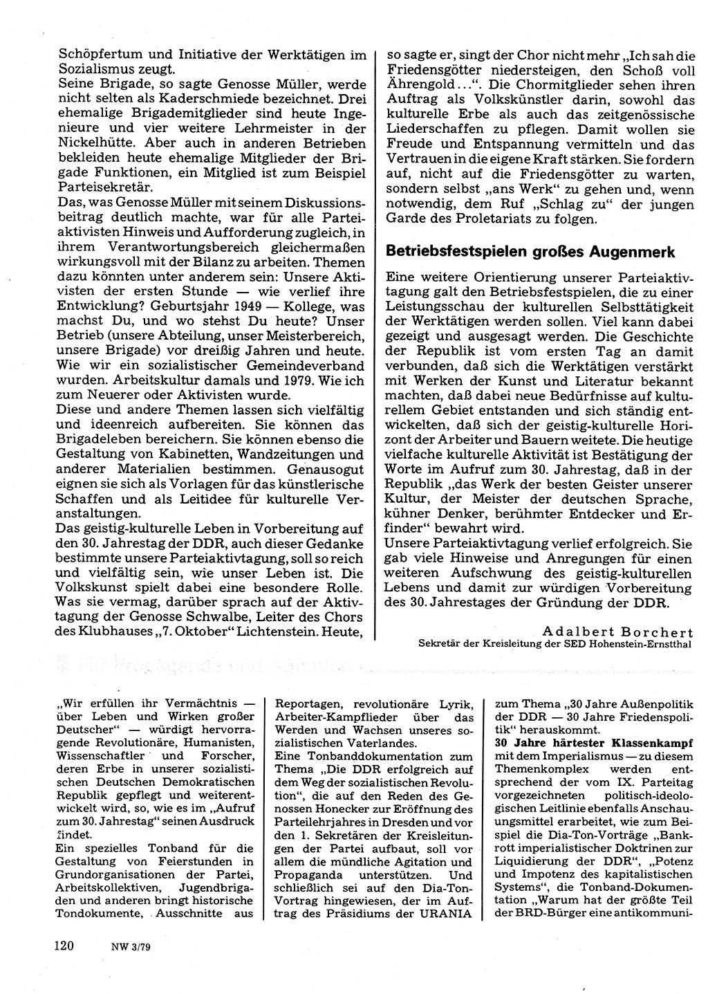 Neuer Weg (NW), Organ des Zentralkomitees (ZK) der SED (Sozialistische Einheitspartei Deutschlands) für Fragen des Parteilebens, 34. Jahrgang [Deutsche Demokratische Republik (DDR)] 1979, Seite 120 (NW ZK SED DDR 1979, S. 120)