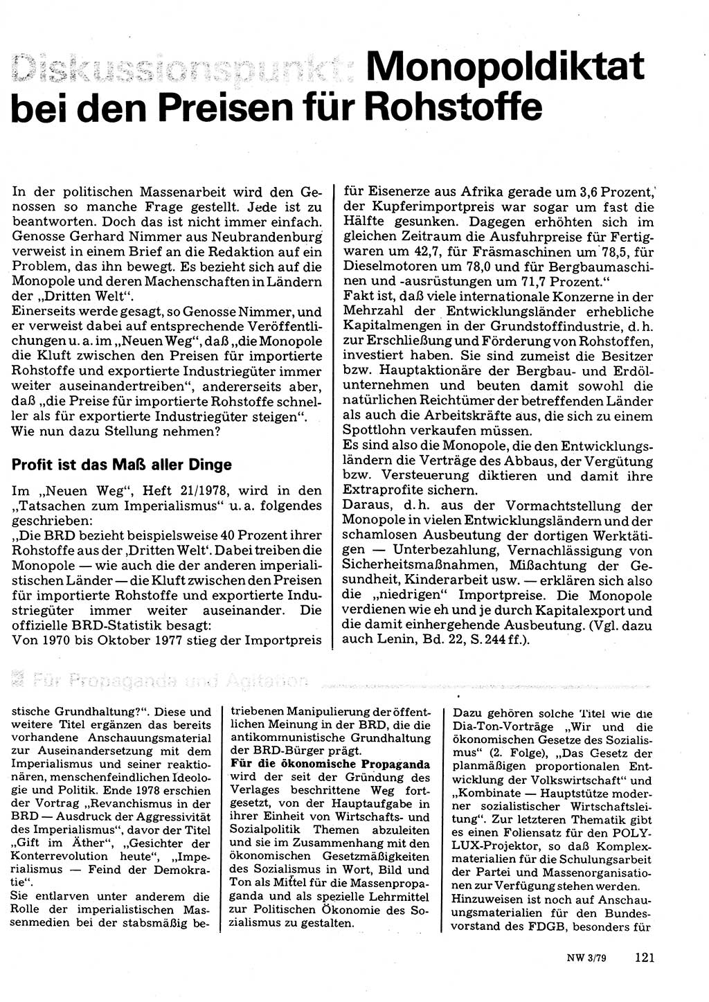 Neuer Weg (NW), Organ des Zentralkomitees (ZK) der SED (Sozialistische Einheitspartei Deutschlands) für Fragen des Parteilebens, 34. Jahrgang [Deutsche Demokratische Republik (DDR)] 1979, Seite 121 (NW ZK SED DDR 1979, S. 121)