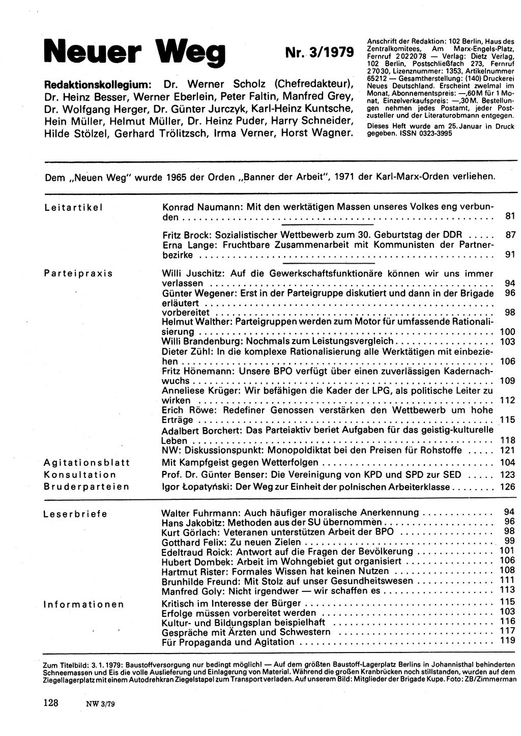 Neuer Weg (NW), Organ des Zentralkomitees (ZK) der SED (Sozialistische Einheitspartei Deutschlands) für Fragen des Parteilebens, 34. Jahrgang [Deutsche Demokratische Republik (DDR)] 1979, Seite 128 (NW ZK SED DDR 1979, S. 128)