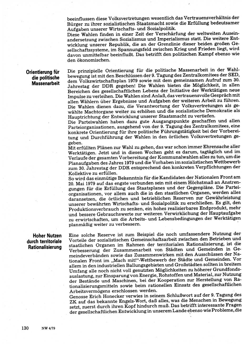 Neuer Weg (NW), Organ des Zentralkomitees (ZK) der SED (Sozialistische Einheitspartei Deutschlands) für Fragen des Parteilebens, 34. Jahrgang [Deutsche Demokratische Republik (DDR)] 1979, Seite 130 (NW ZK SED DDR 1979, S. 130)