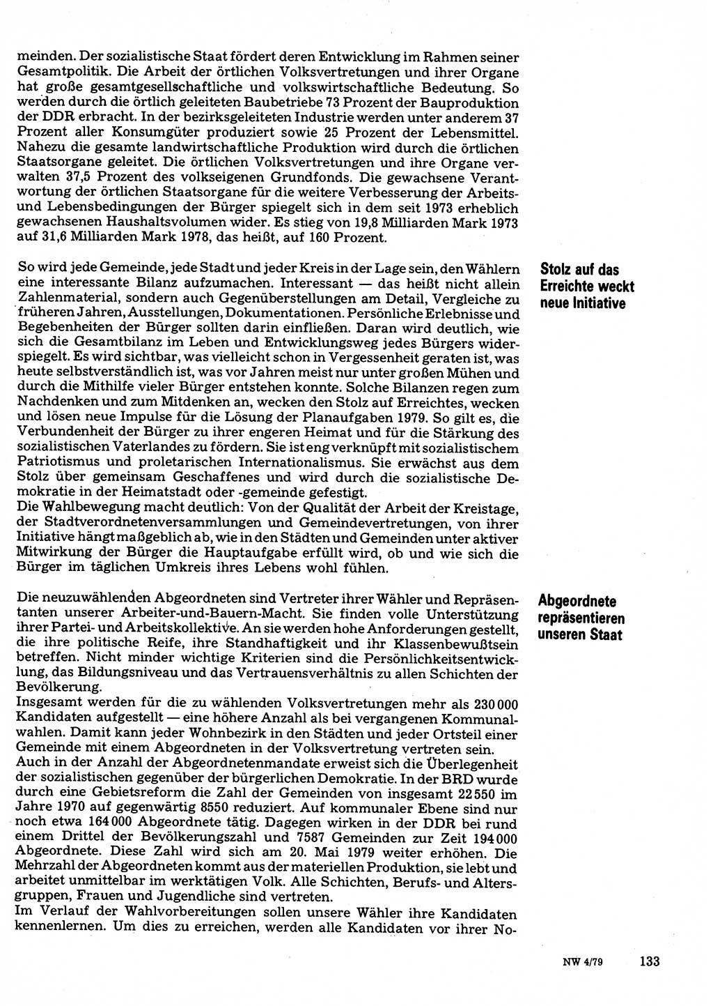 Neuer Weg (NW), Organ des Zentralkomitees (ZK) der SED (Sozialistische Einheitspartei Deutschlands) für Fragen des Parteilebens, 34. Jahrgang [Deutsche Demokratische Republik (DDR)] 1979, Seite 133 (NW ZK SED DDR 1979, S. 133)