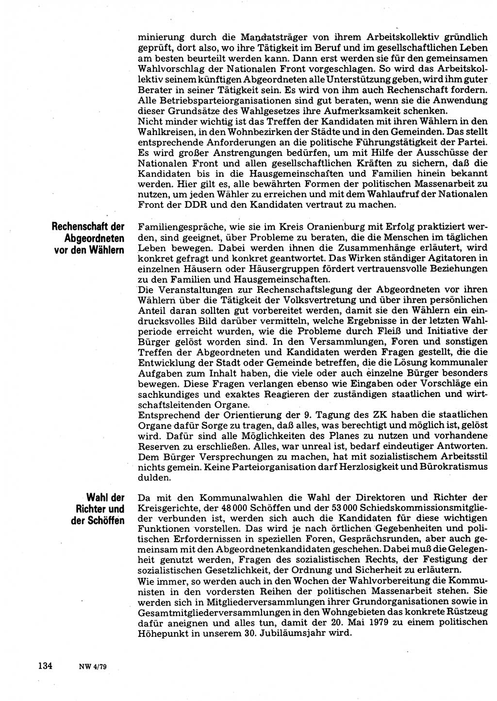 Neuer Weg (NW), Organ des Zentralkomitees (ZK) der SED (Sozialistische Einheitspartei Deutschlands) für Fragen des Parteilebens, 34. Jahrgang [Deutsche Demokratische Republik (DDR)] 1979, Seite 134 (NW ZK SED DDR 1979, S. 134)