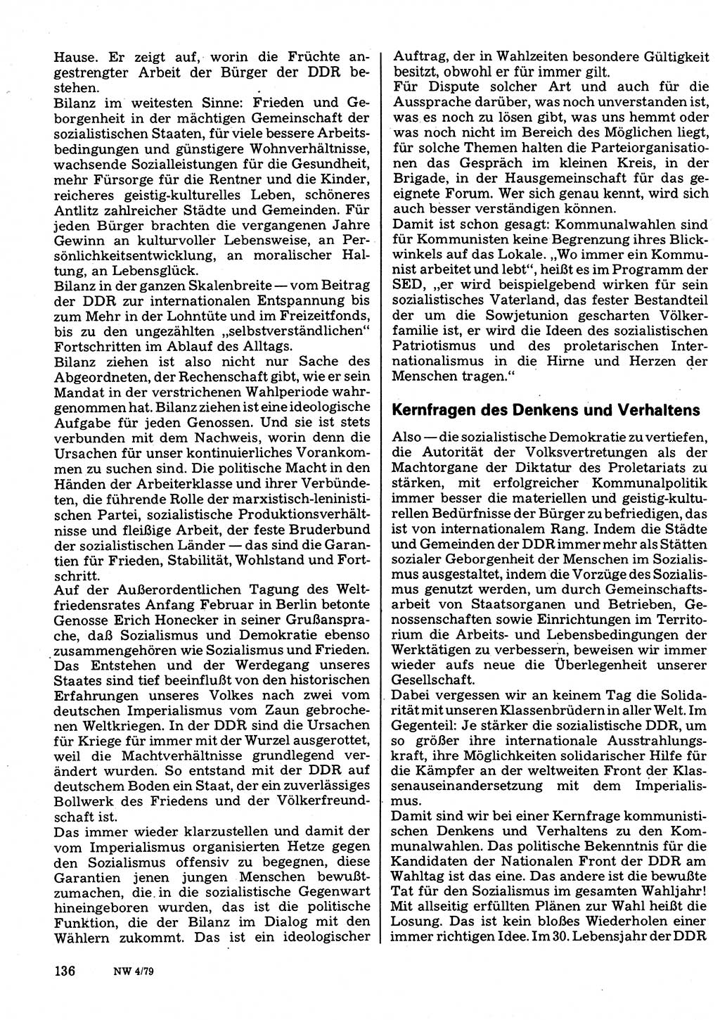 Neuer Weg (NW), Organ des Zentralkomitees (ZK) der SED (Sozialistische Einheitspartei Deutschlands) für Fragen des Parteilebens, 34. Jahrgang [Deutsche Demokratische Republik (DDR)] 1979, Seite 136 (NW ZK SED DDR 1979, S. 136)