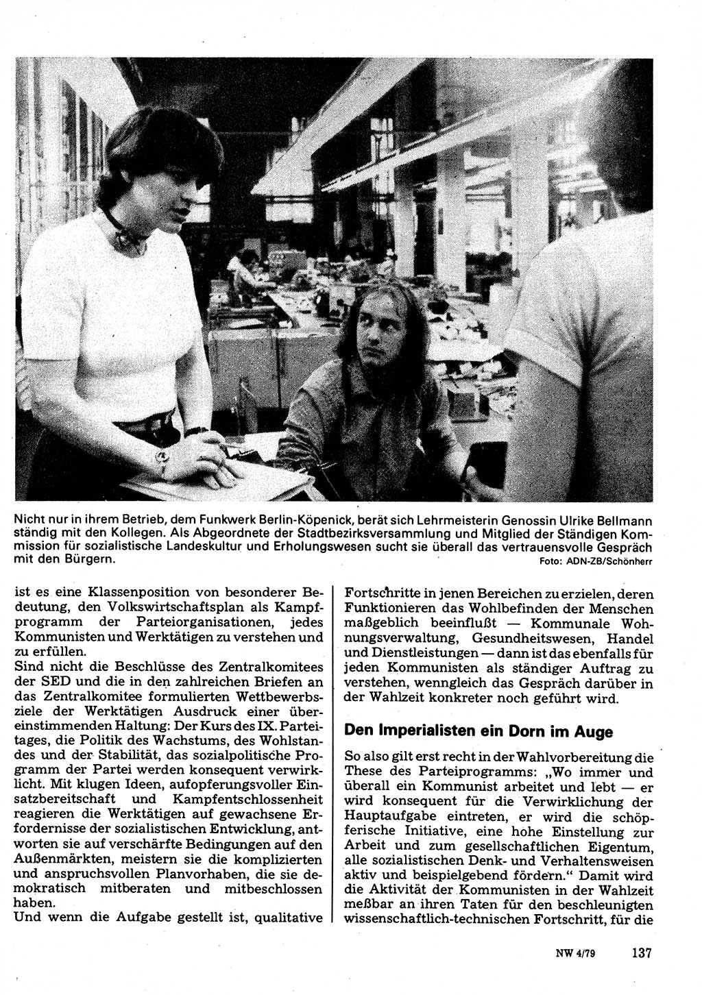 Neuer Weg (NW), Organ des Zentralkomitees (ZK) der SED (Sozialistische Einheitspartei Deutschlands) für Fragen des Parteilebens, 34. Jahrgang [Deutsche Demokratische Republik (DDR)] 1979, Seite 137 (NW ZK SED DDR 1979, S. 137)