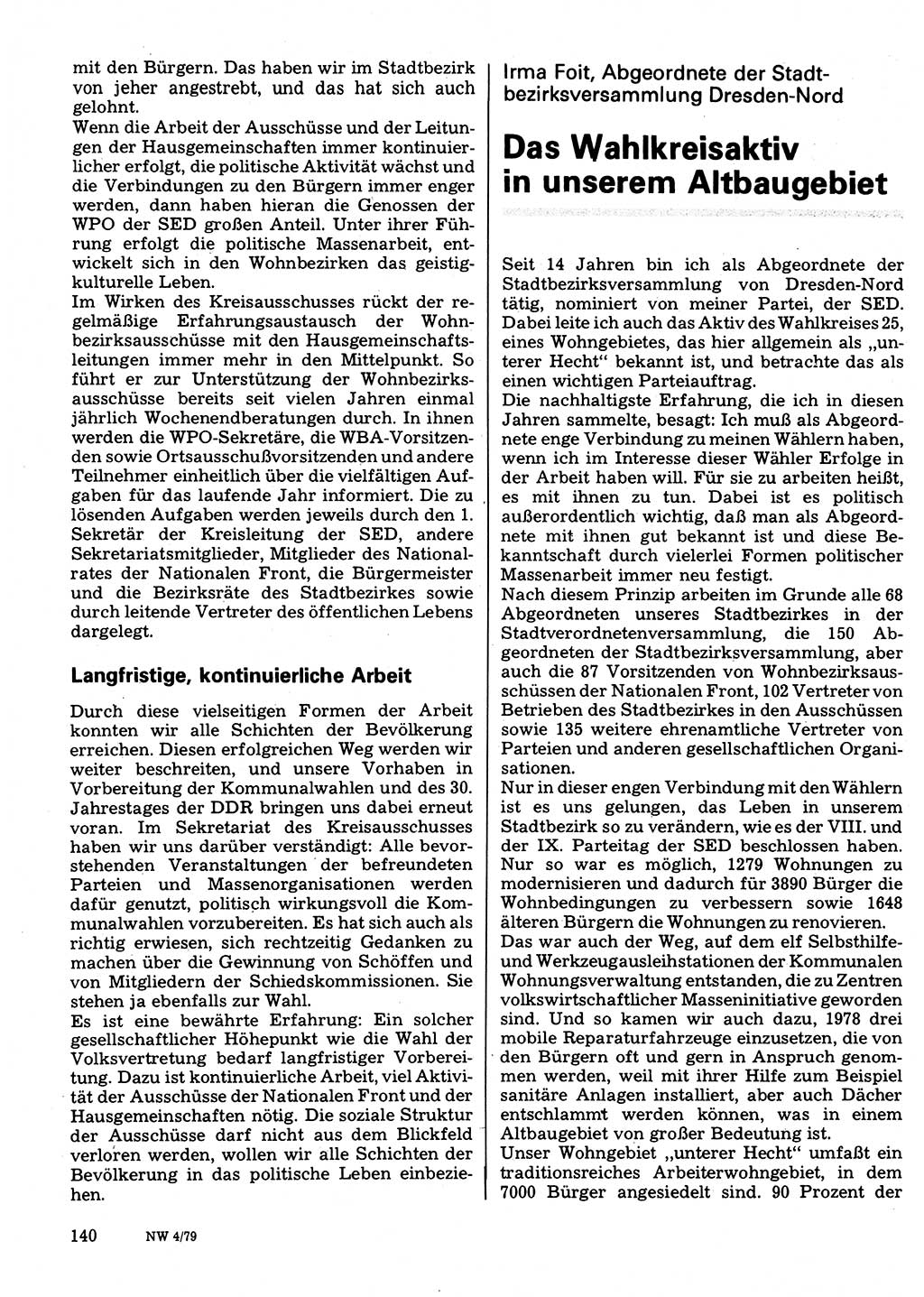 Neuer Weg (NW), Organ des Zentralkomitees (ZK) der SED (Sozialistische Einheitspartei Deutschlands) für Fragen des Parteilebens, 34. Jahrgang [Deutsche Demokratische Republik (DDR)] 1979, Seite 140 (NW ZK SED DDR 1979, S. 140)