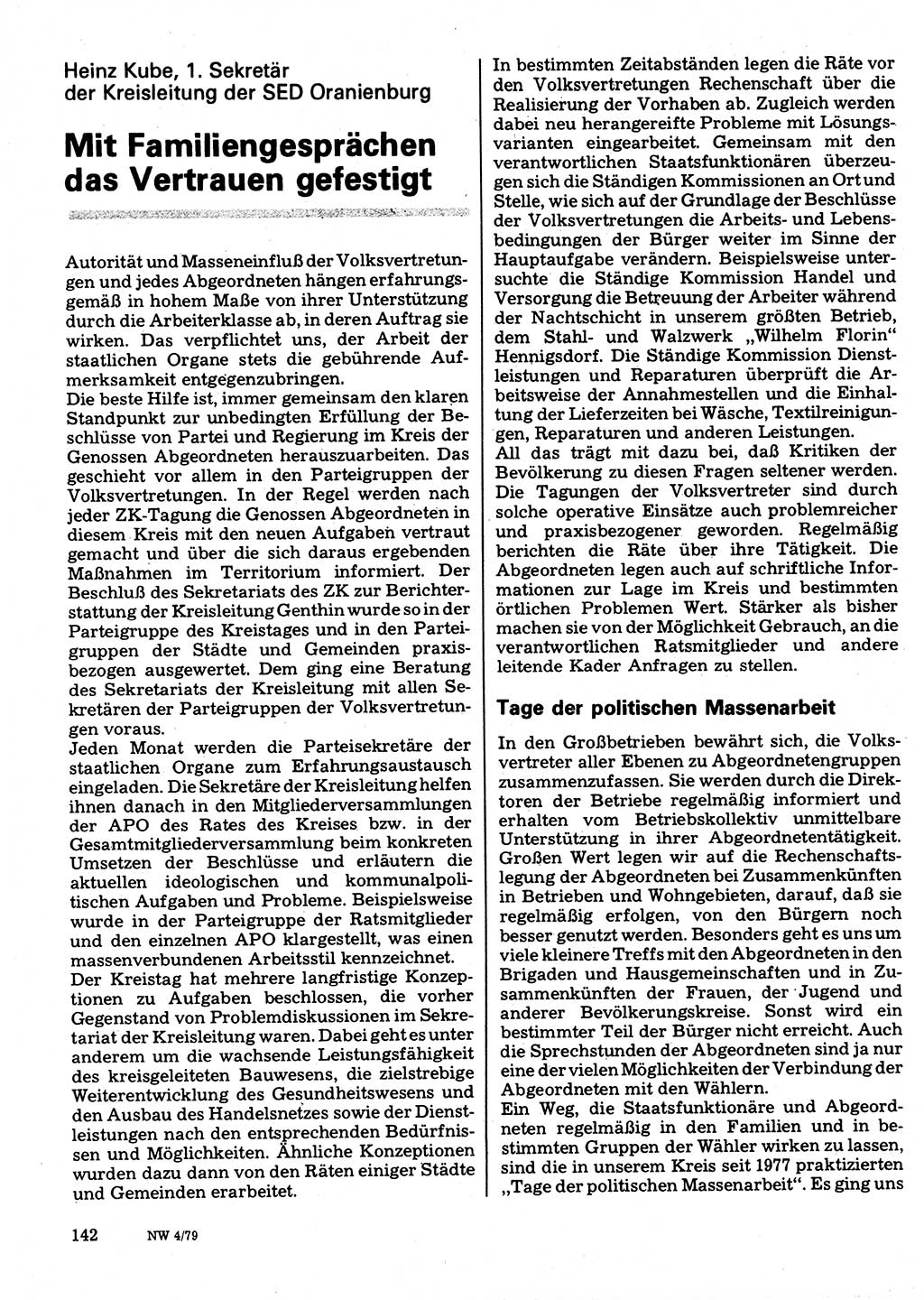 Neuer Weg (NW), Organ des Zentralkomitees (ZK) der SED (Sozialistische Einheitspartei Deutschlands) für Fragen des Parteilebens, 34. Jahrgang [Deutsche Demokratische Republik (DDR)] 1979, Seite 142 (NW ZK SED DDR 1979, S. 142)