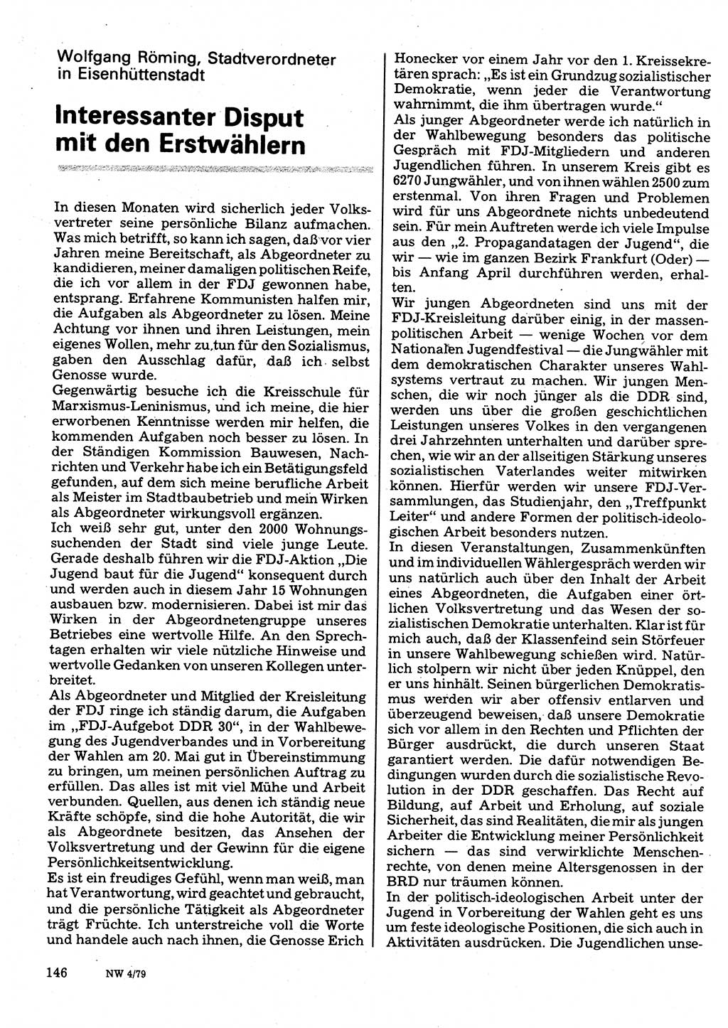 Neuer Weg (NW), Organ des Zentralkomitees (ZK) der SED (Sozialistische Einheitspartei Deutschlands) für Fragen des Parteilebens, 34. Jahrgang [Deutsche Demokratische Republik (DDR)] 1979, Seite 146 (NW ZK SED DDR 1979, S. 146)