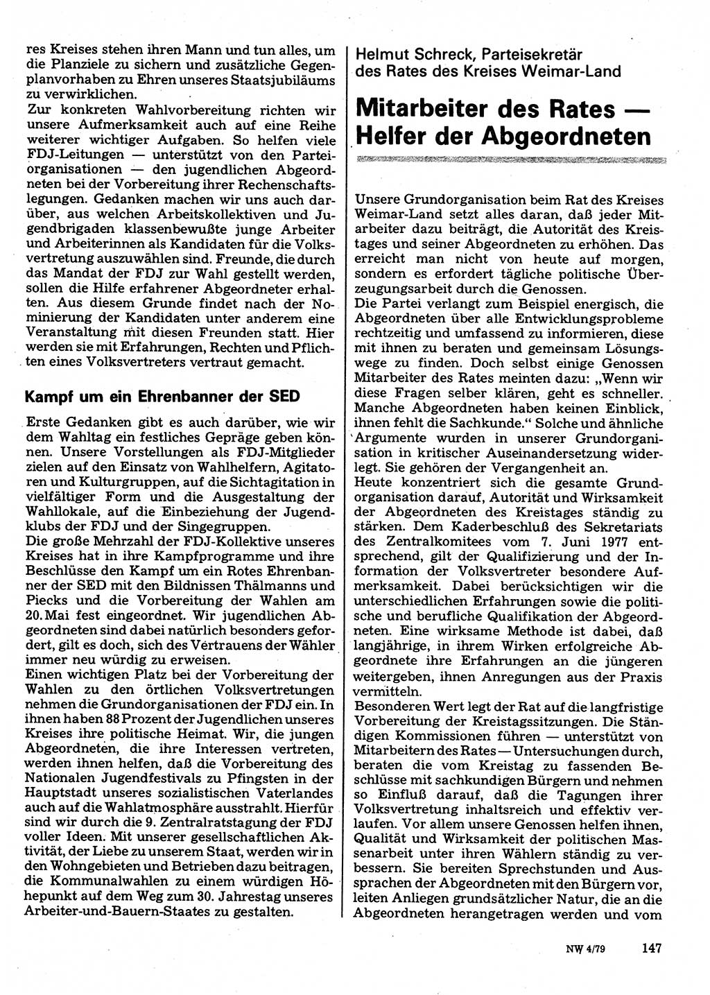 Neuer Weg (NW), Organ des Zentralkomitees (ZK) der SED (Sozialistische Einheitspartei Deutschlands) für Fragen des Parteilebens, 34. Jahrgang [Deutsche Demokratische Republik (DDR)] 1979, Seite 147 (NW ZK SED DDR 1979, S. 147)