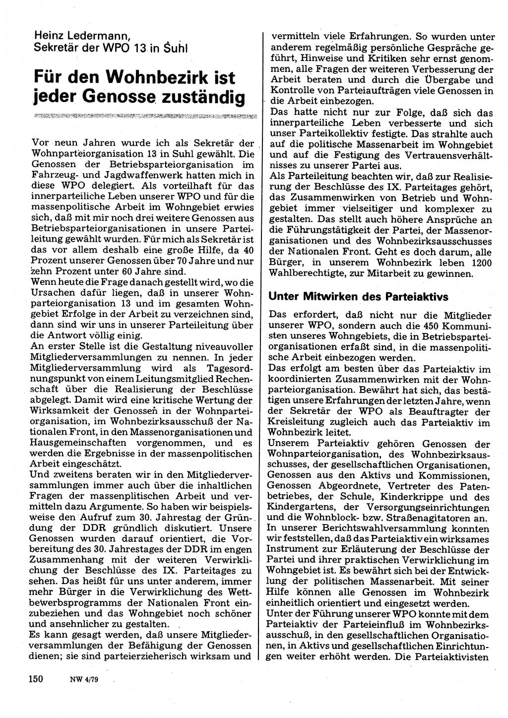 Neuer Weg (NW), Organ des Zentralkomitees (ZK) der SED (Sozialistische Einheitspartei Deutschlands) für Fragen des Parteilebens, 34. Jahrgang [Deutsche Demokratische Republik (DDR)] 1979, Seite 150 (NW ZK SED DDR 1979, S. 150)