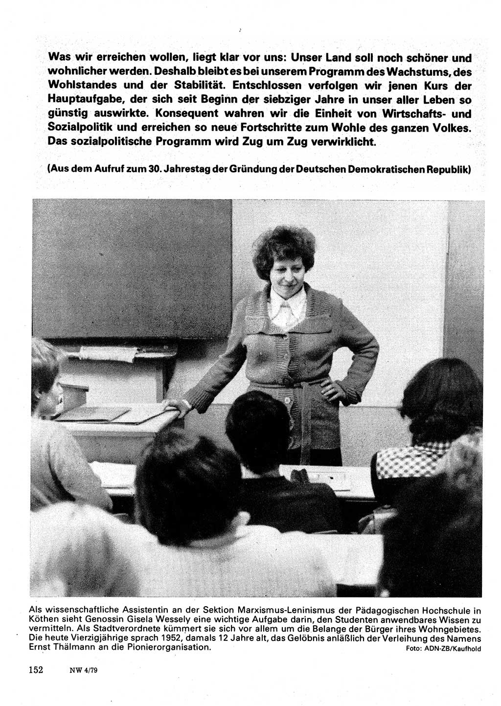 Neuer Weg (NW), Organ des Zentralkomitees (ZK) der SED (Sozialistische Einheitspartei Deutschlands) für Fragen des Parteilebens, 34. Jahrgang [Deutsche Demokratische Republik (DDR)] 1979, Seite 152 (NW ZK SED DDR 1979, S. 152)