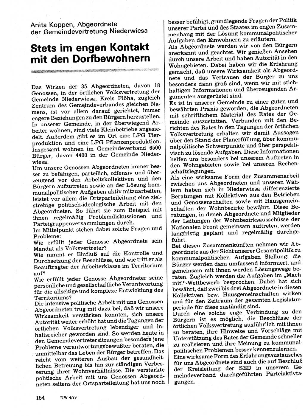 Neuer Weg (NW), Organ des Zentralkomitees (ZK) der SED (Sozialistische Einheitspartei Deutschlands) für Fragen des Parteilebens, 34. Jahrgang [Deutsche Demokratische Republik (DDR)] 1979, Seite 154 (NW ZK SED DDR 1979, S. 154)