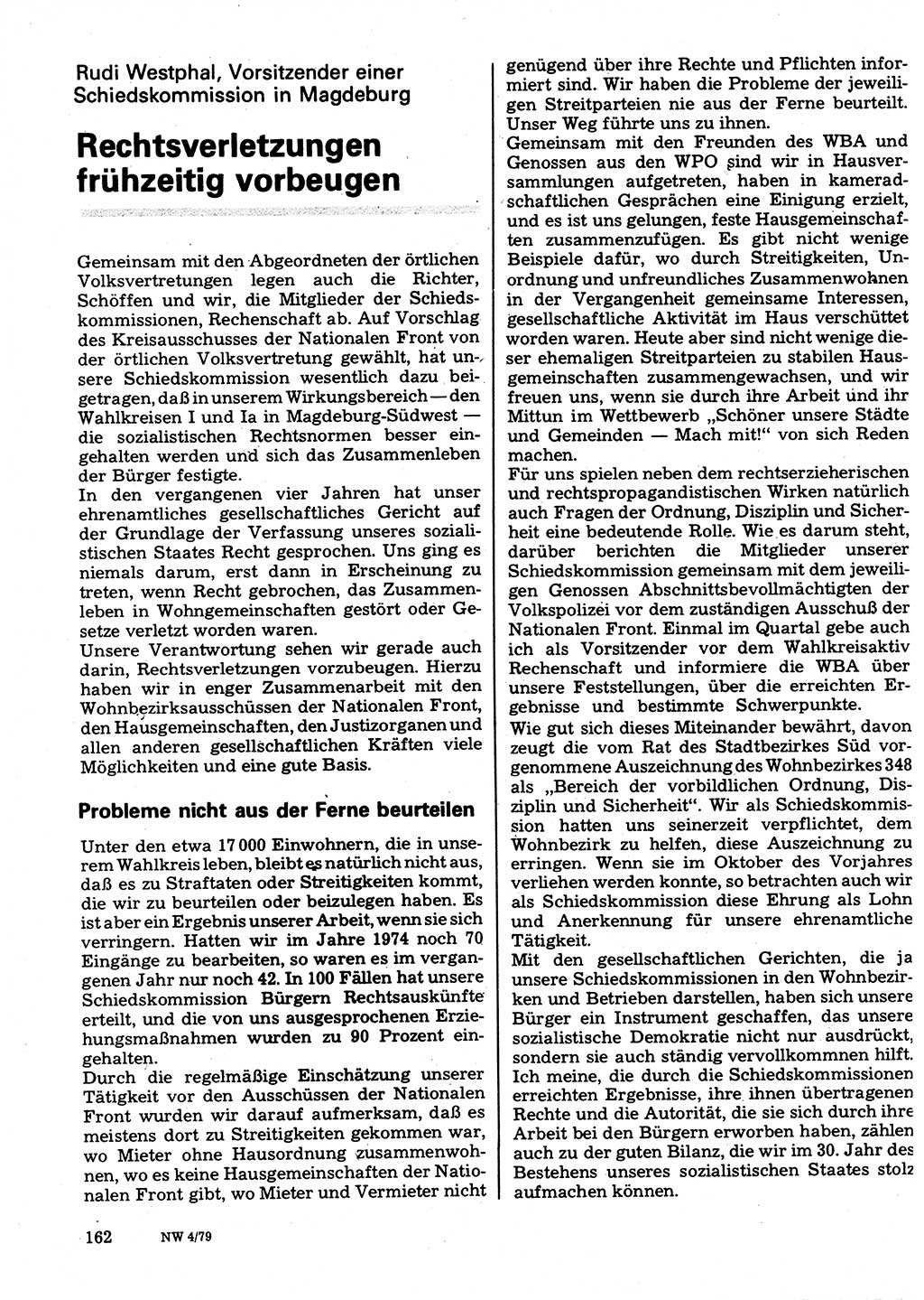 Neuer Weg (NW), Organ des Zentralkomitees (ZK) der SED (Sozialistische Einheitspartei Deutschlands) für Fragen des Parteilebens, 34. Jahrgang [Deutsche Demokratische Republik (DDR)] 1979, Seite 162 (NW ZK SED DDR 1979, S. 162)