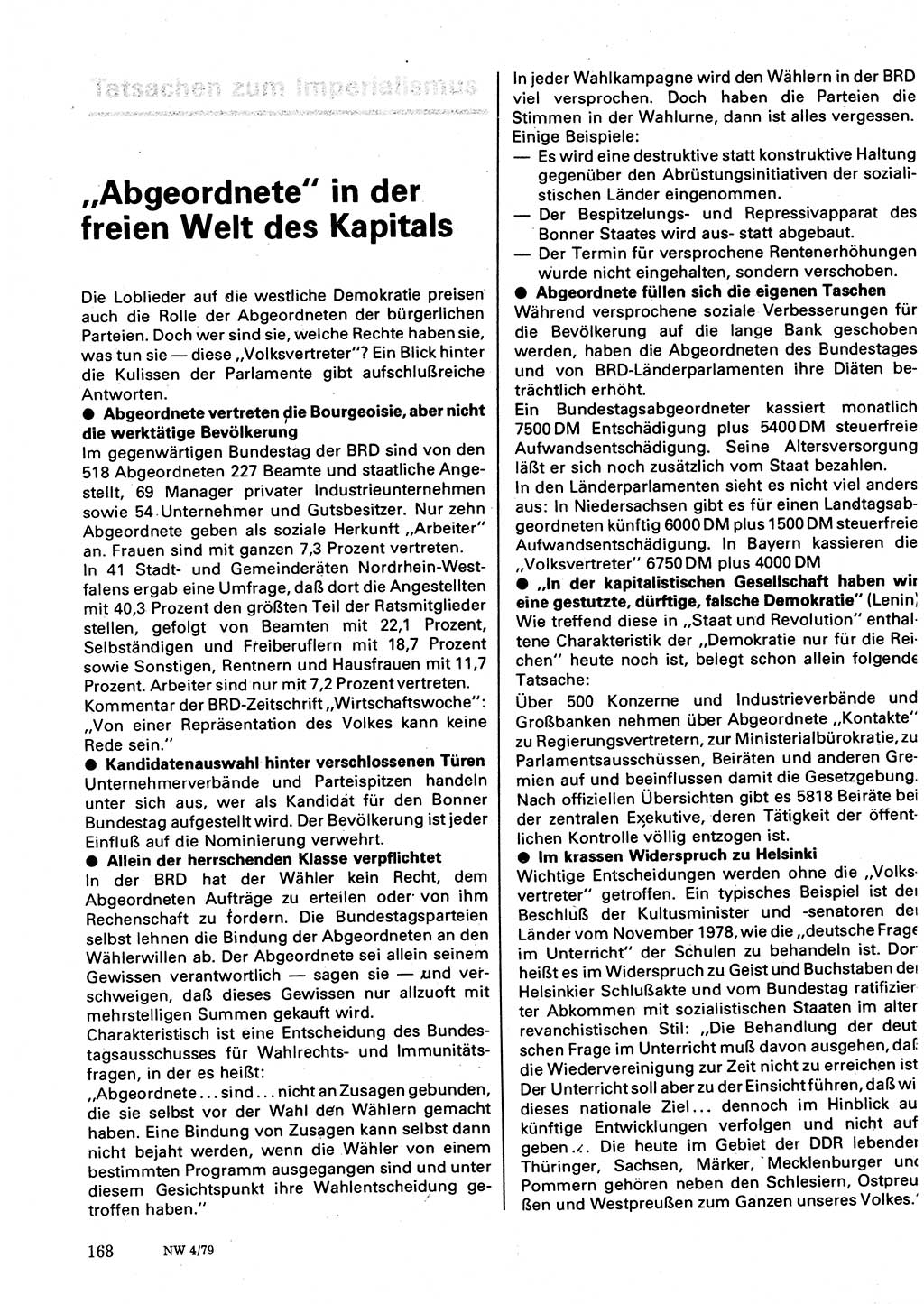 Neuer Weg (NW), Organ des Zentralkomitees (ZK) der SED (Sozialistische Einheitspartei Deutschlands) für Fragen des Parteilebens, 34. Jahrgang [Deutsche Demokratische Republik (DDR)] 1979, Seite 168 (NW ZK SED DDR 1979, S. 168)