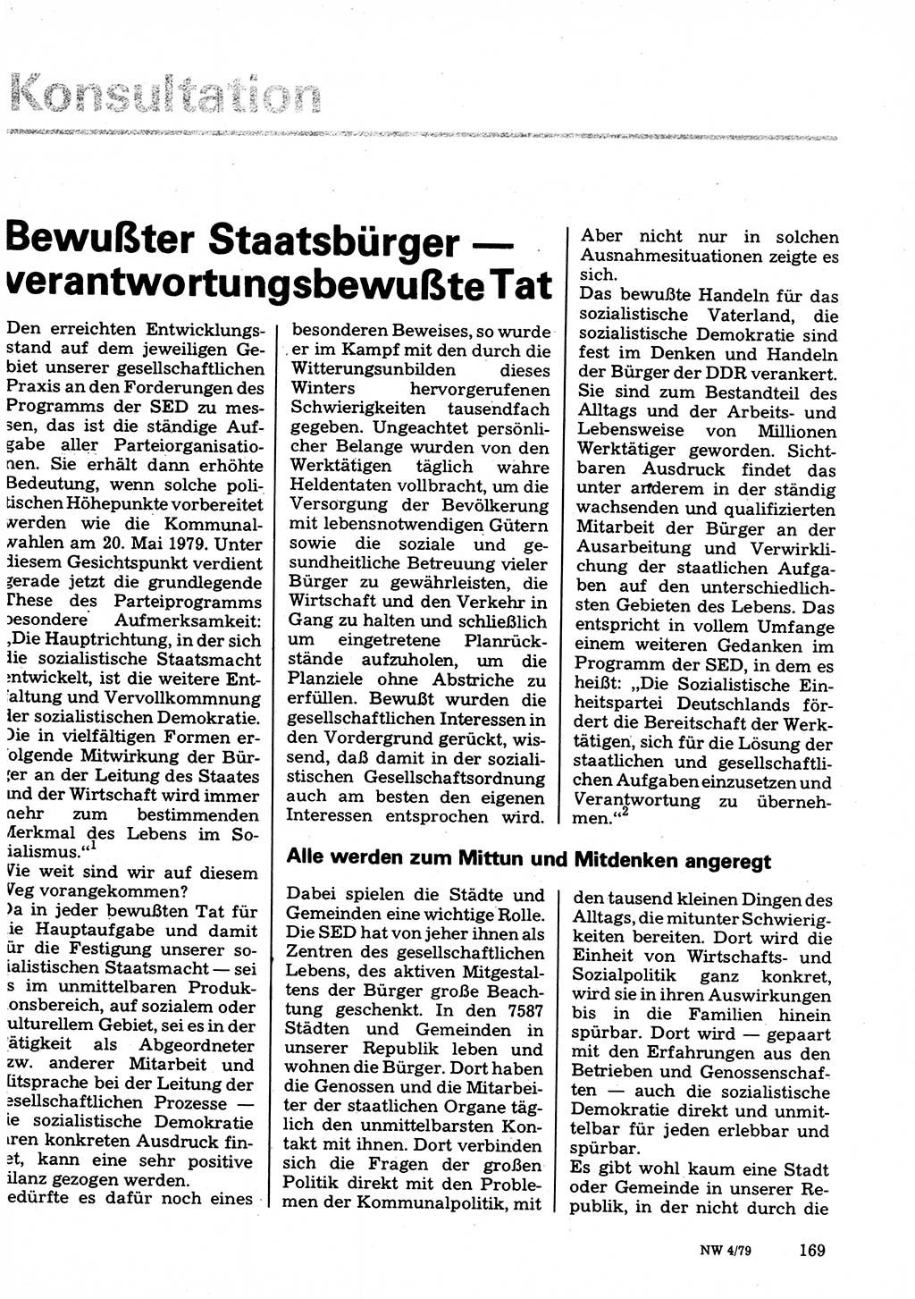 Neuer Weg (NW), Organ des Zentralkomitees (ZK) der SED (Sozialistische Einheitspartei Deutschlands) für Fragen des Parteilebens, 34. Jahrgang [Deutsche Demokratische Republik (DDR)] 1979, Seite 169 (NW ZK SED DDR 1979, S. 169)