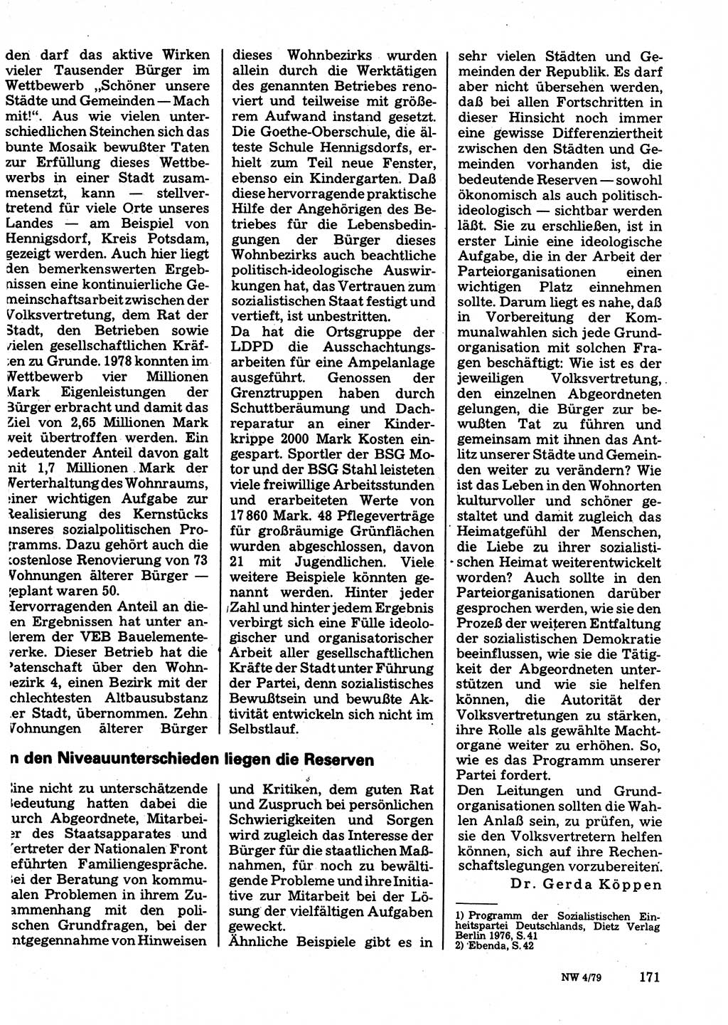 Neuer Weg (NW), Organ des Zentralkomitees (ZK) der SED (Sozialistische Einheitspartei Deutschlands) für Fragen des Parteilebens, 34. Jahrgang [Deutsche Demokratische Republik (DDR)] 1979, Seite 171 (NW ZK SED DDR 1979, S. 171)