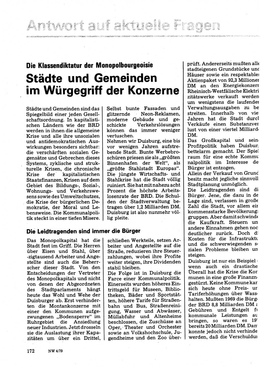 Neuer Weg (NW), Organ des Zentralkomitees (ZK) der SED (Sozialistische Einheitspartei Deutschlands) für Fragen des Parteilebens, 34. Jahrgang [Deutsche Demokratische Republik (DDR)] 1979, Seite 172 (NW ZK SED DDR 1979, S. 172)